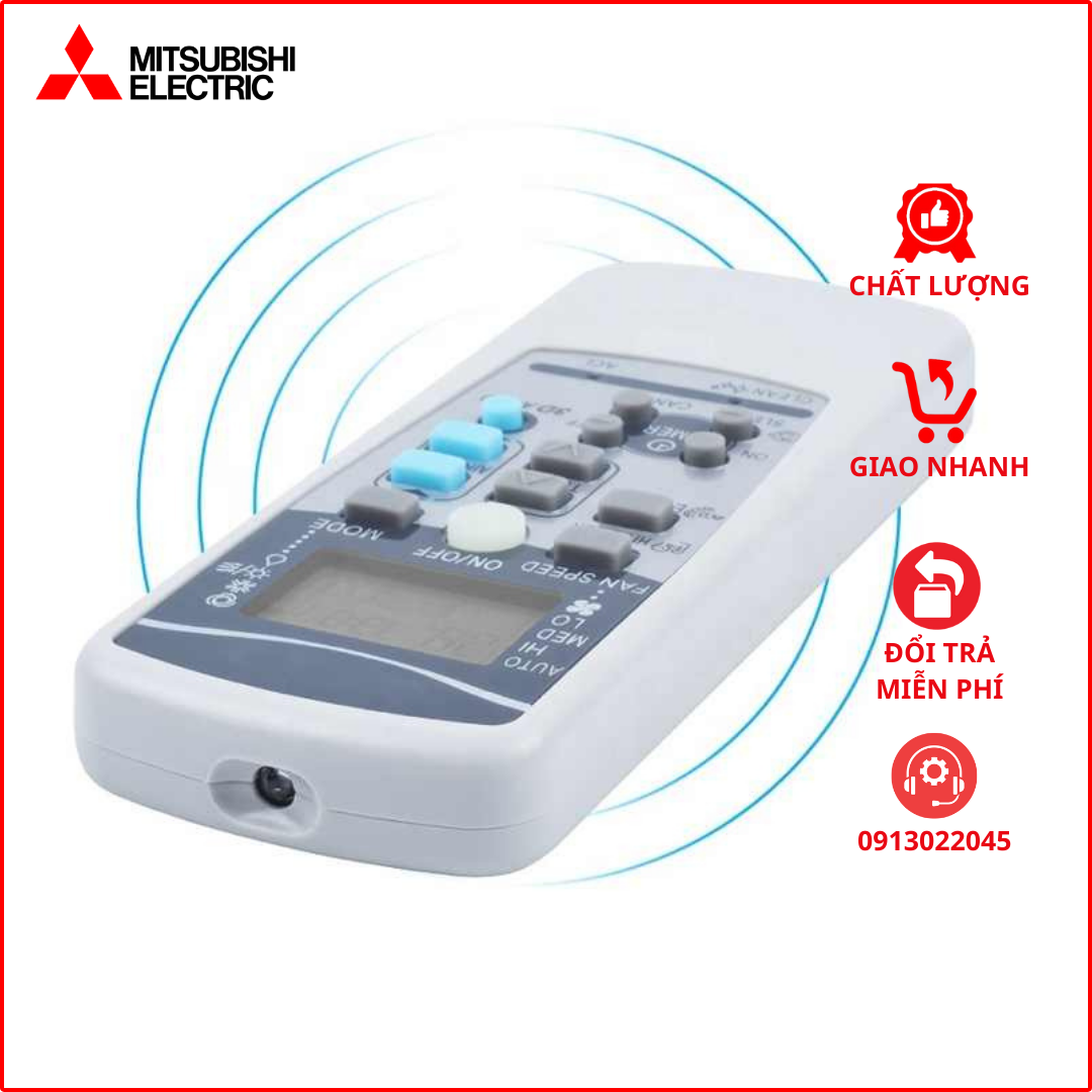 Điều khiển cho điều hòa MITSUBISHI (Màu xám có nút xanh)