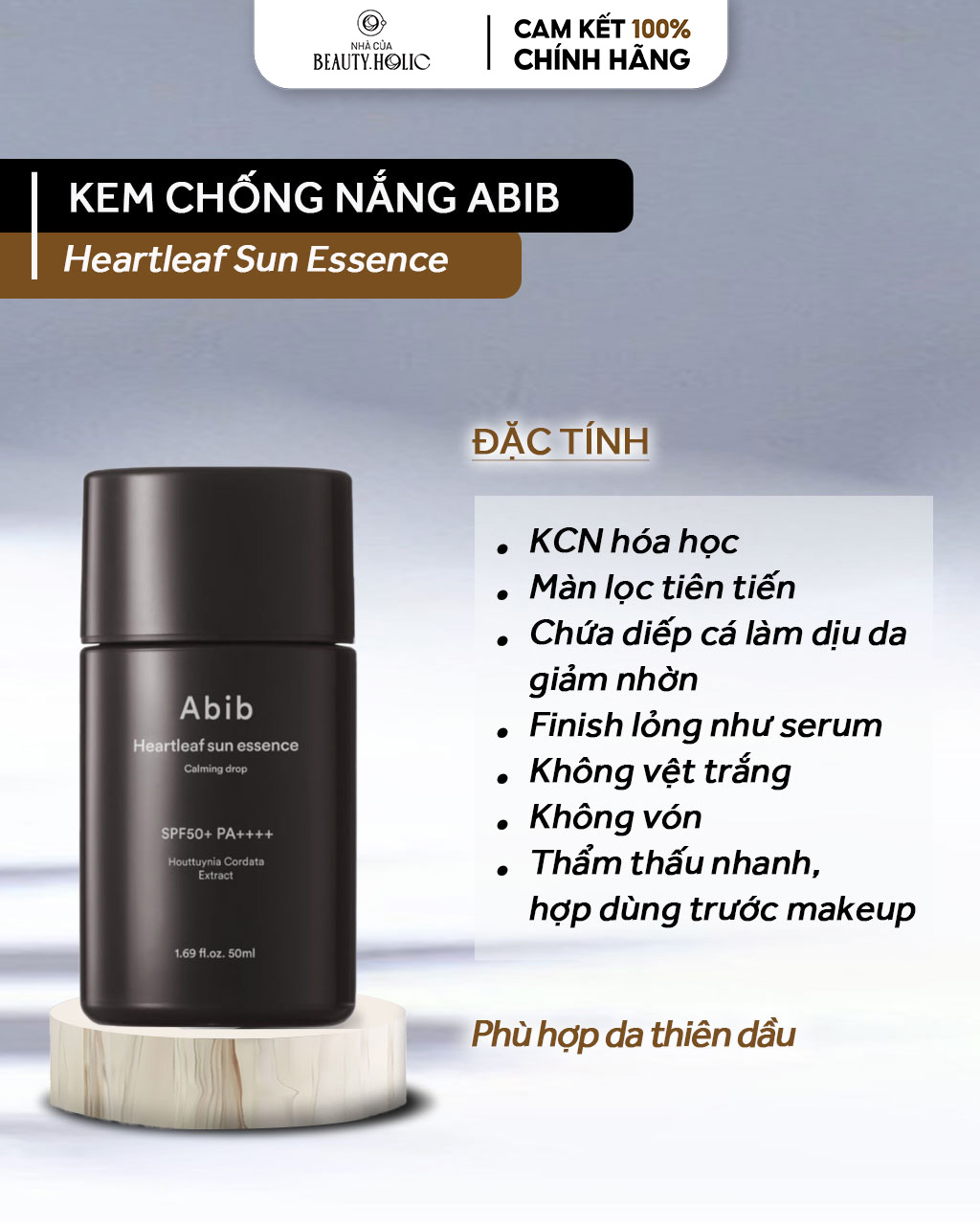 [Nhacuabeautyholic] Tinh chất chống nắng diếp cá ABIB HEARTLEAF SUN ESSENCE