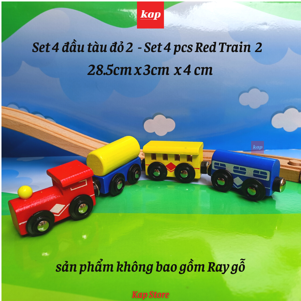 Set 4 toa xe lửa gỗ, phụ kiện đường ray xe lửa gỗ- Set 4 wooden Train