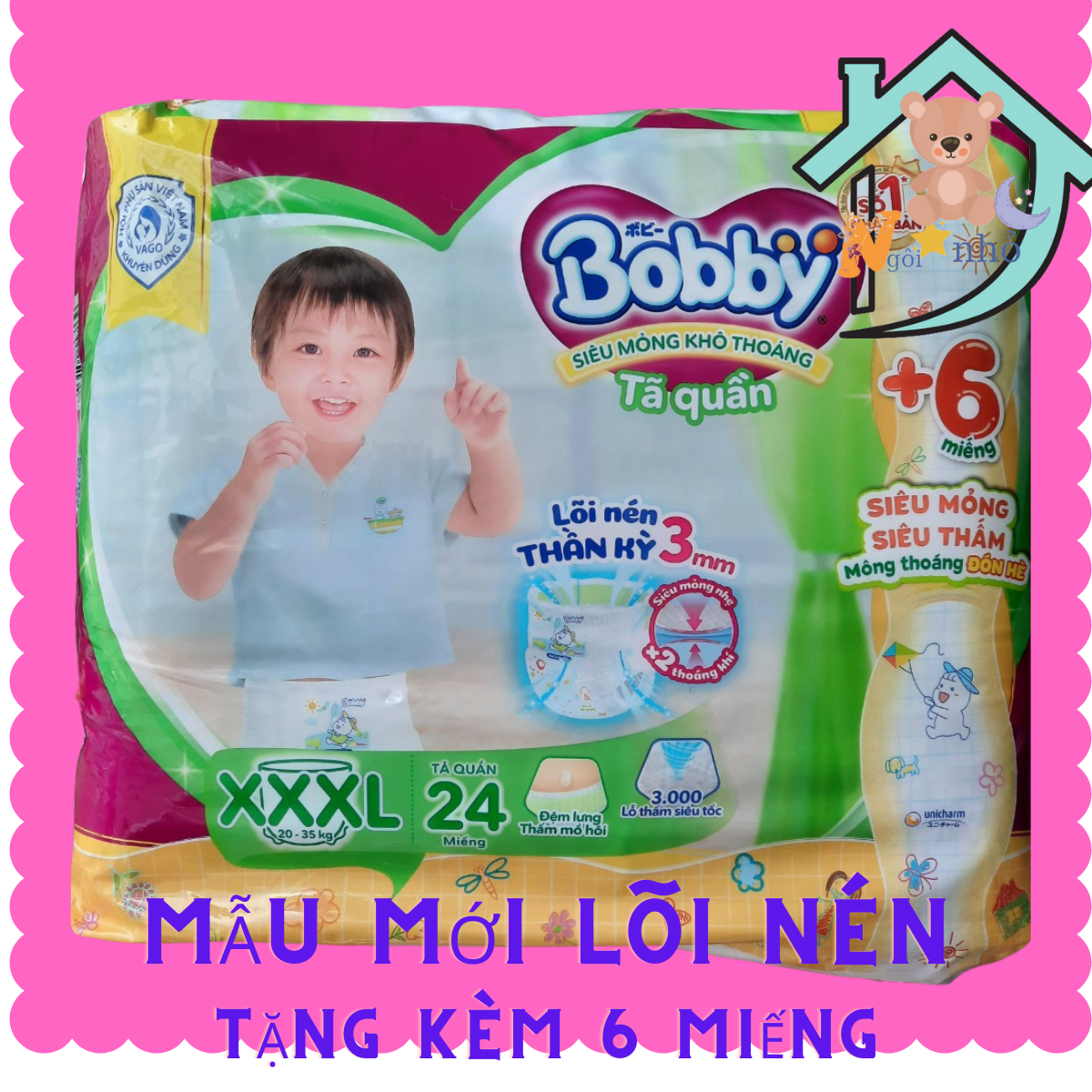 Tã quần bobby size XXXL 24 miếng tặng 6 miếng