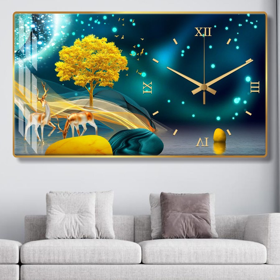 Tranh đồng hồ tráng gương treo tường cao cấp KHỔ LỚN động cơ kim trôi không tiếng ồn decor tường phòng khách tranh đồng hồ treo tường 3D Đồng hồ decor tường đẹp