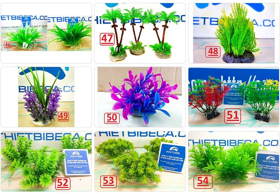 Bộ trang trí 3 cây nhựa thấp màu xanh lá , trang trí bể cá, bể cá