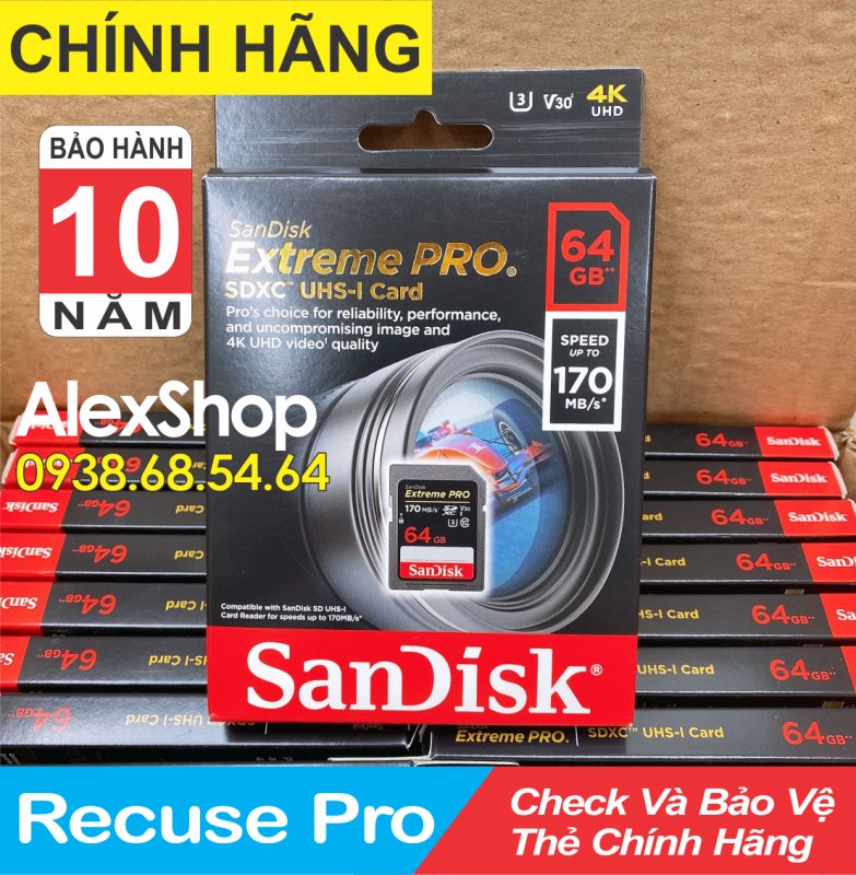 [HCM][Chính Hãng] Thẻ Nhớ Sandisk Pro 64Gb 170M V3 Class10 Thẻ To SD- BH 10 Năm Chính Hãng