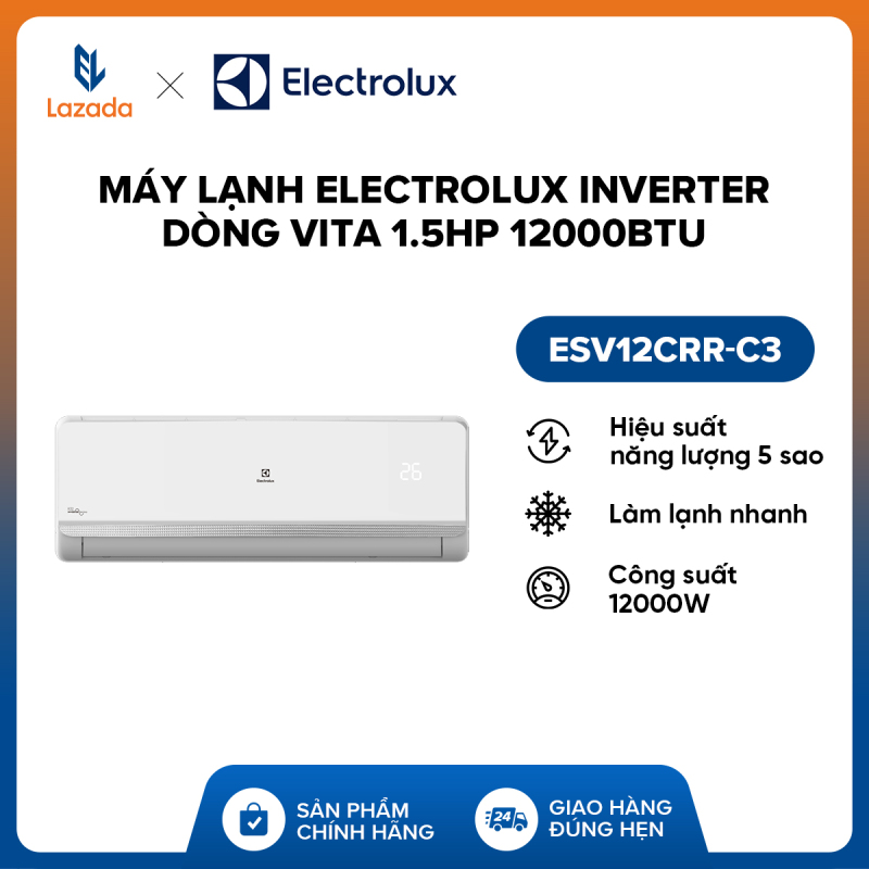 Bảng giá Máy lạnh Electrolux Inverter dòng Vita 1.5HP 12000BTU ESV12CRR-C3 (Trắng) , Chức năng thanh lọc giúp hấp thụ hơi nước và các loại mùi khó chịu khác, đồng thời loại bỏ bụi và nấm mốc - Hàng phân phối chính hãng, tiết kiệm điện