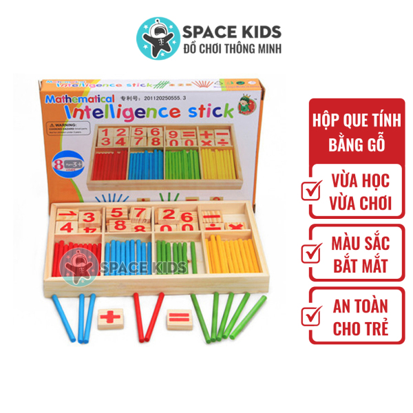 Hộp que tính học toán thông minh bằng gỗ nhiều màu sắc cho bé Space Kids
