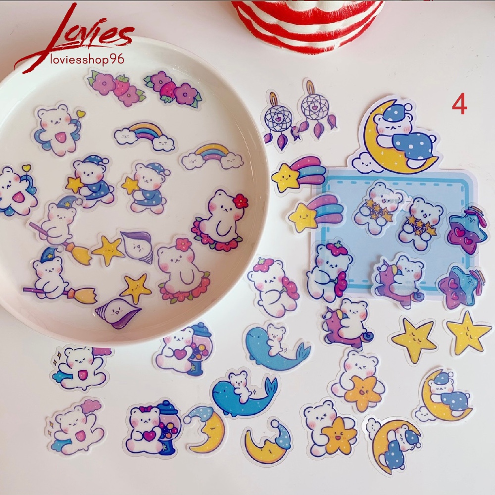 [4 Mẫu] Bộ 40 Miếng Dán Sticker Hình Gấu Kute