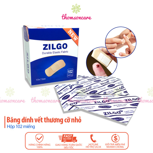 Băng cá nhân Zilgo 102 miếng 19x72 - Băng keo chống thấm nước, vết thương nhỏ mụn trứng cá, băng dính y tế cầm máu, siêu dính nhập khẩu
