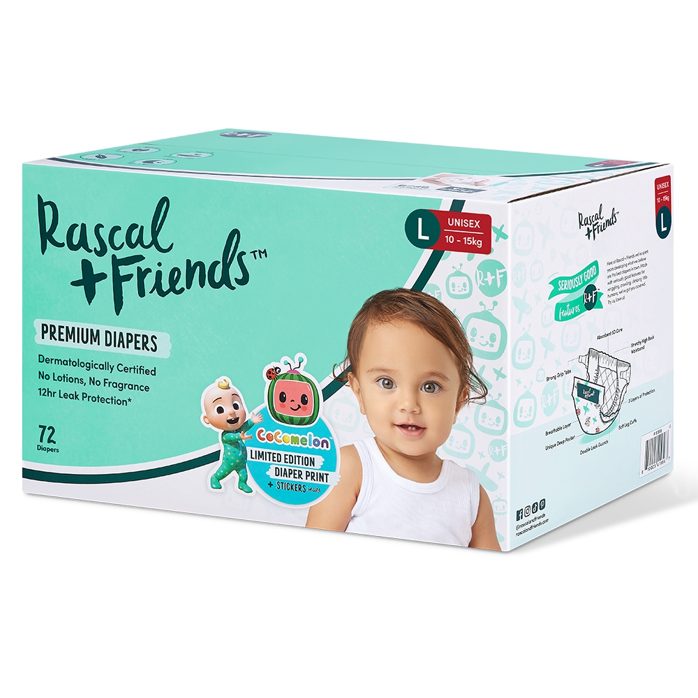 Thùng Tã dán Rascal+Friend Cocomelon (L,10-15kg, 72 miếng)