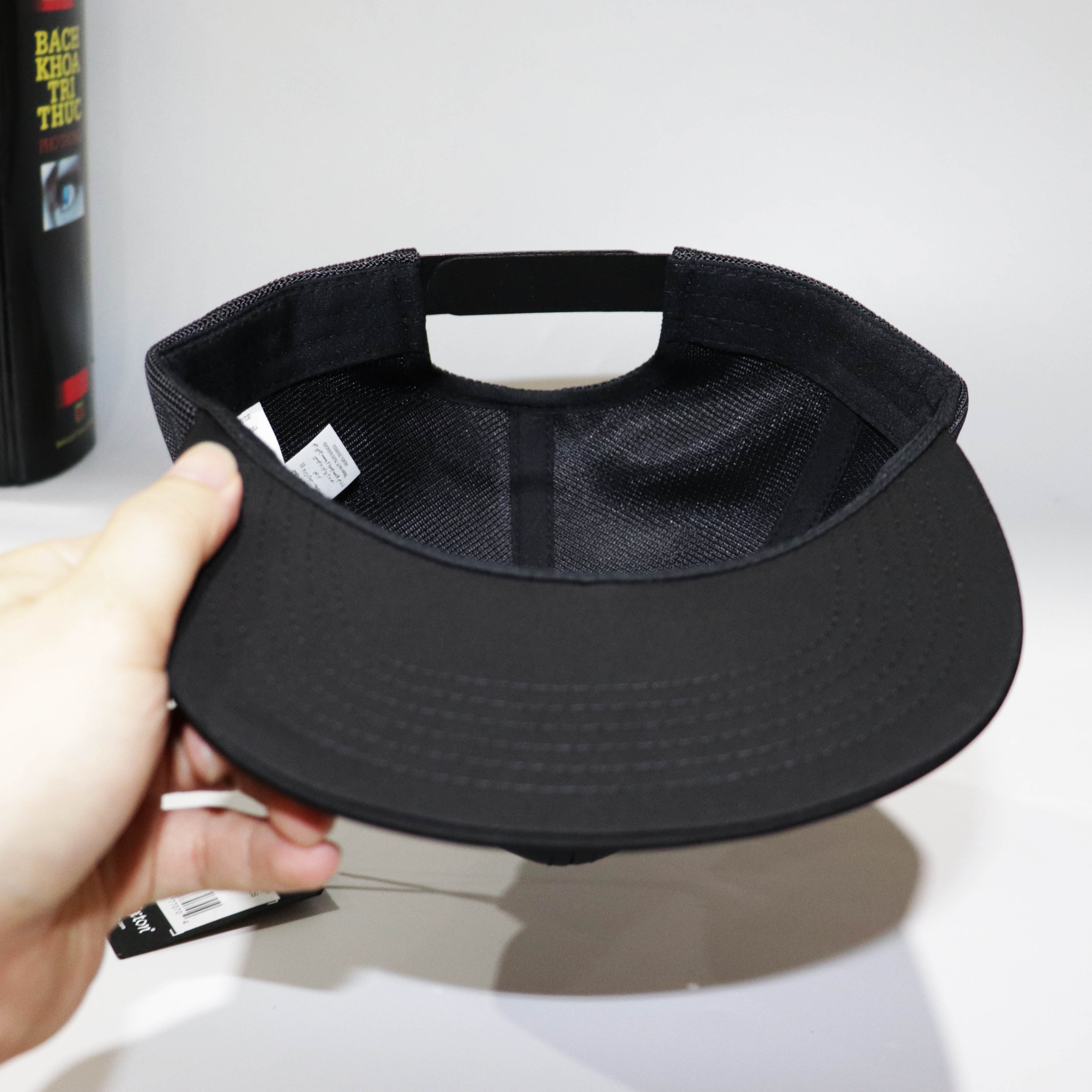 Nón Mũ Snapback Brixton Lưới Đen Logo Vuông Cam 2021.