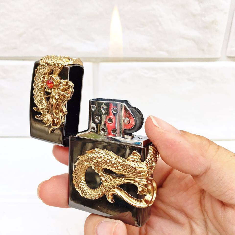 BẬT LỬA GAS ĐÁ HÌNH RỒNG NỔI CẨN NGỌC (CÓ HỘP) - (XÀI GAS)