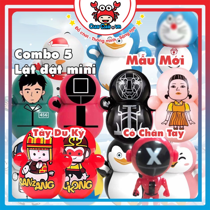 COMBO 5 Lật đật mini doraemon cho bé - đồ chơi squid game mini trò chơi