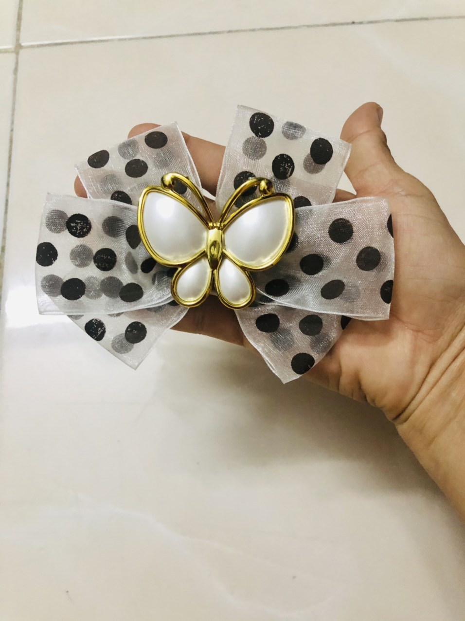 [HCM]Buộc tóc nơ voan chấm bi. KT 10 x 18cm