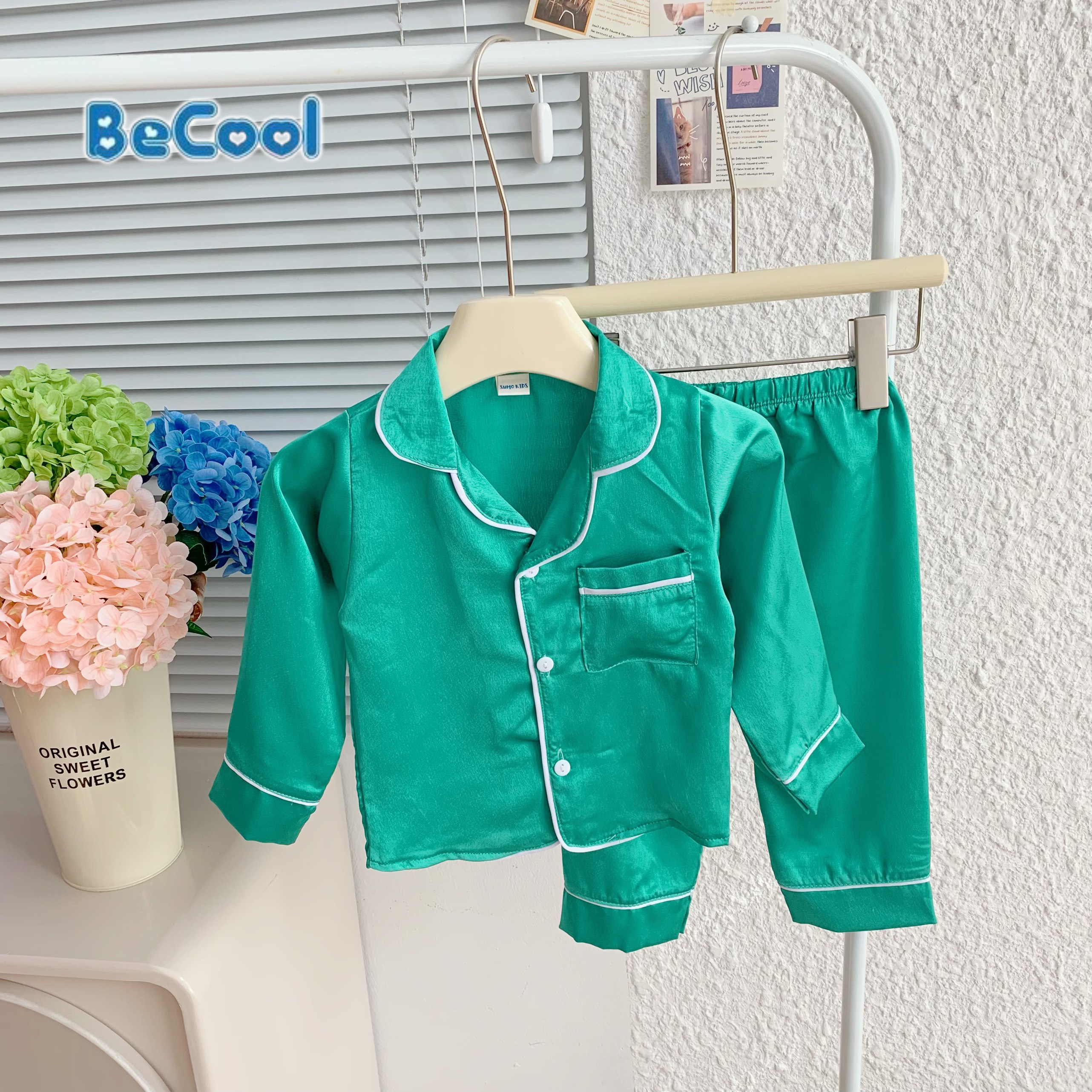 Bộ Pizama Lụa Trơn Dài BECOOL, Bộ Pizama Lụa Trơn Dài Cho Bé Từ 8 - 27kg