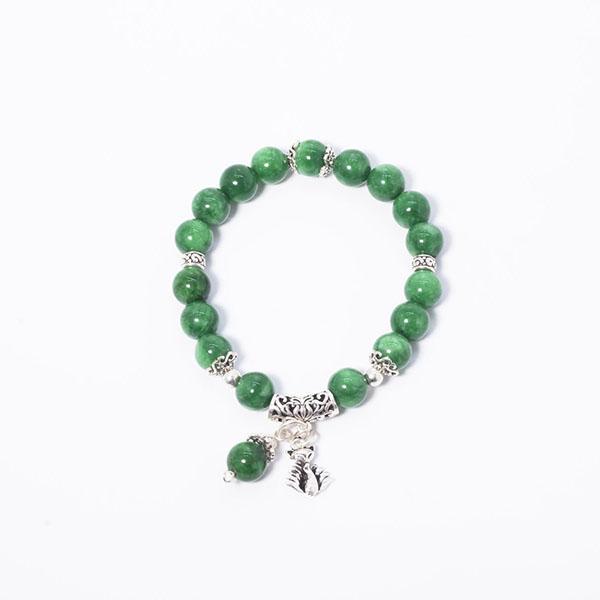 Vòng đá cẩm thạch sơn thủy phối charm bạc hồ ly 9 đuôi