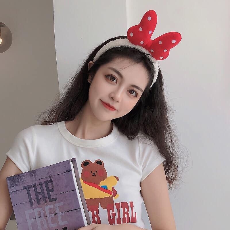 CÀI TÓC NƠ CHẤM BI ĐỎ