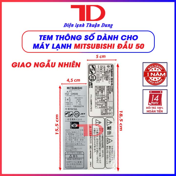 Tem thông số dành cho máy lạnh MITSUBISHI nội địa