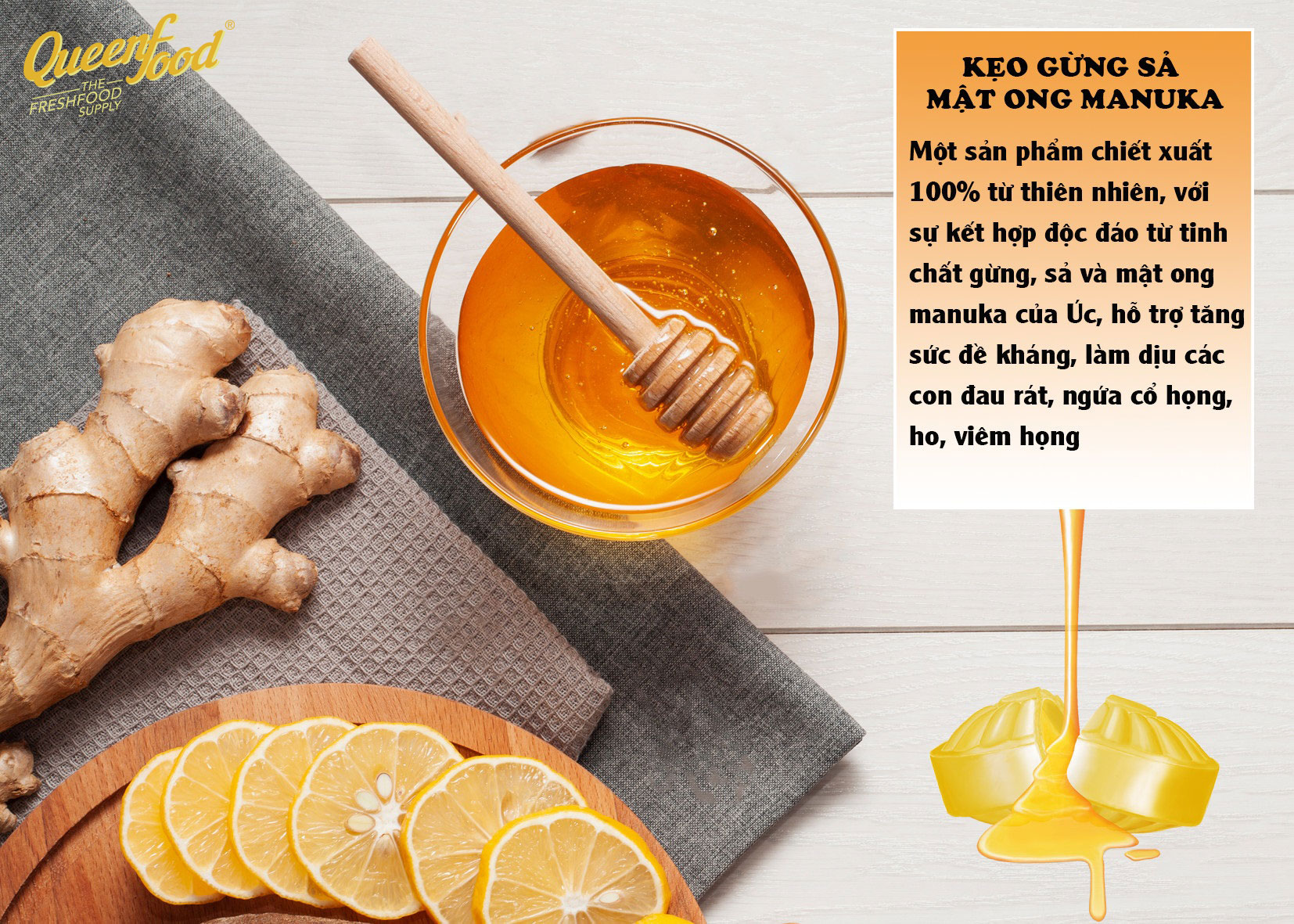 Kẹo Gừng Mật Ong Manuka OnLy Nature Block ( 8 hộp / 80 viên)