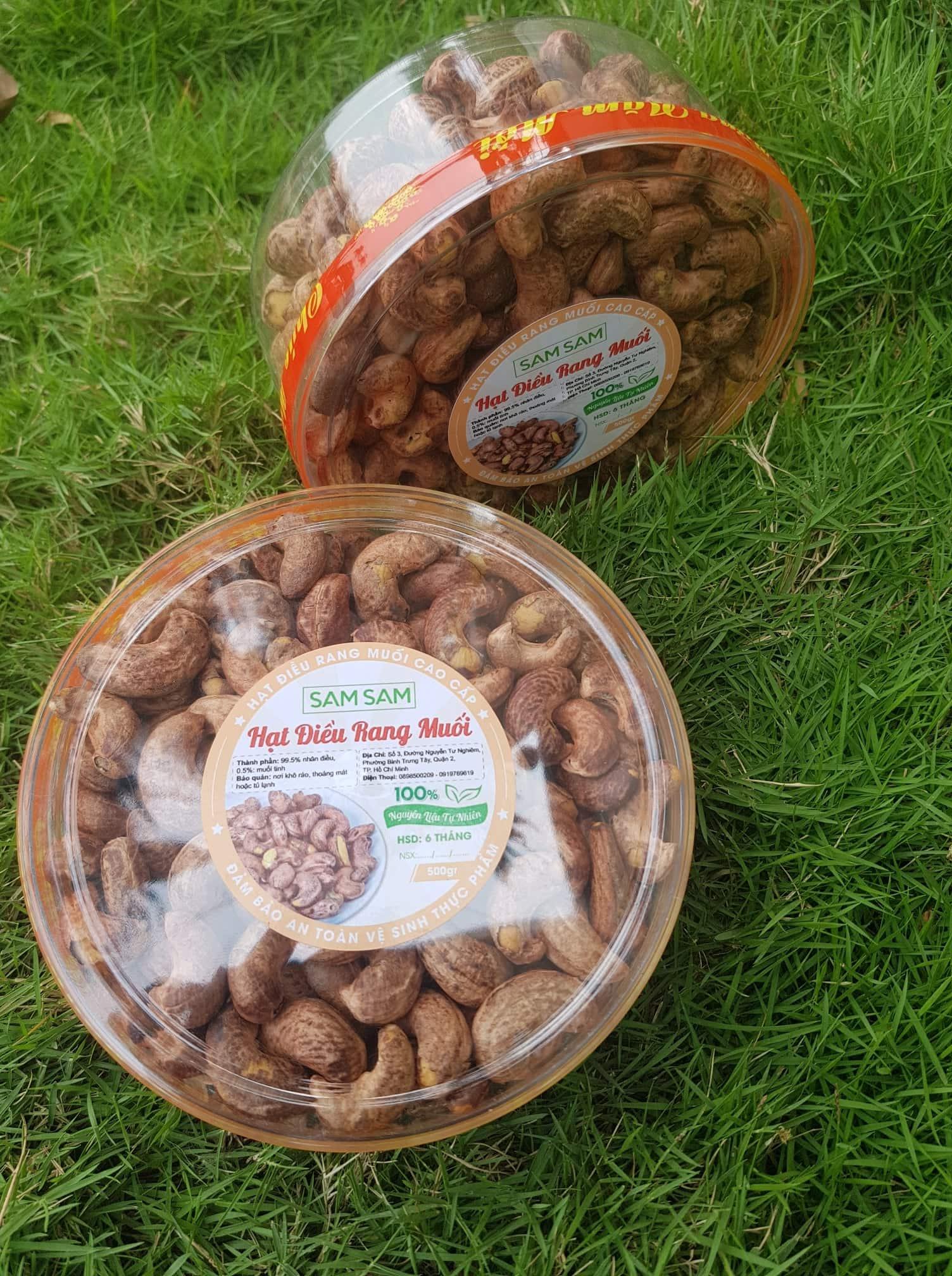 HẠT ĐIỀU RANG MUỐI VỎ LỤA SAM SAM( HỘP 500 GRAM)