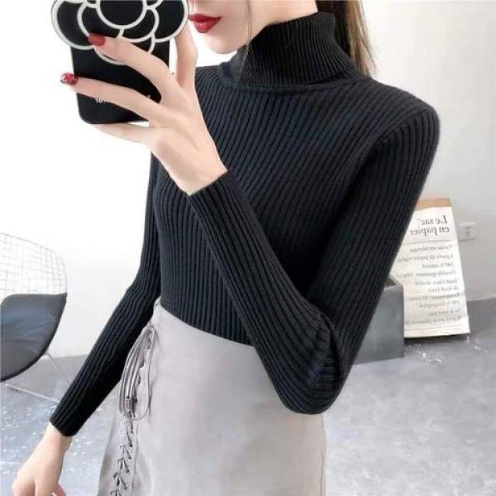 Aó len cổ cao nữ_Áo len cổ lọ nữ dày đẹp