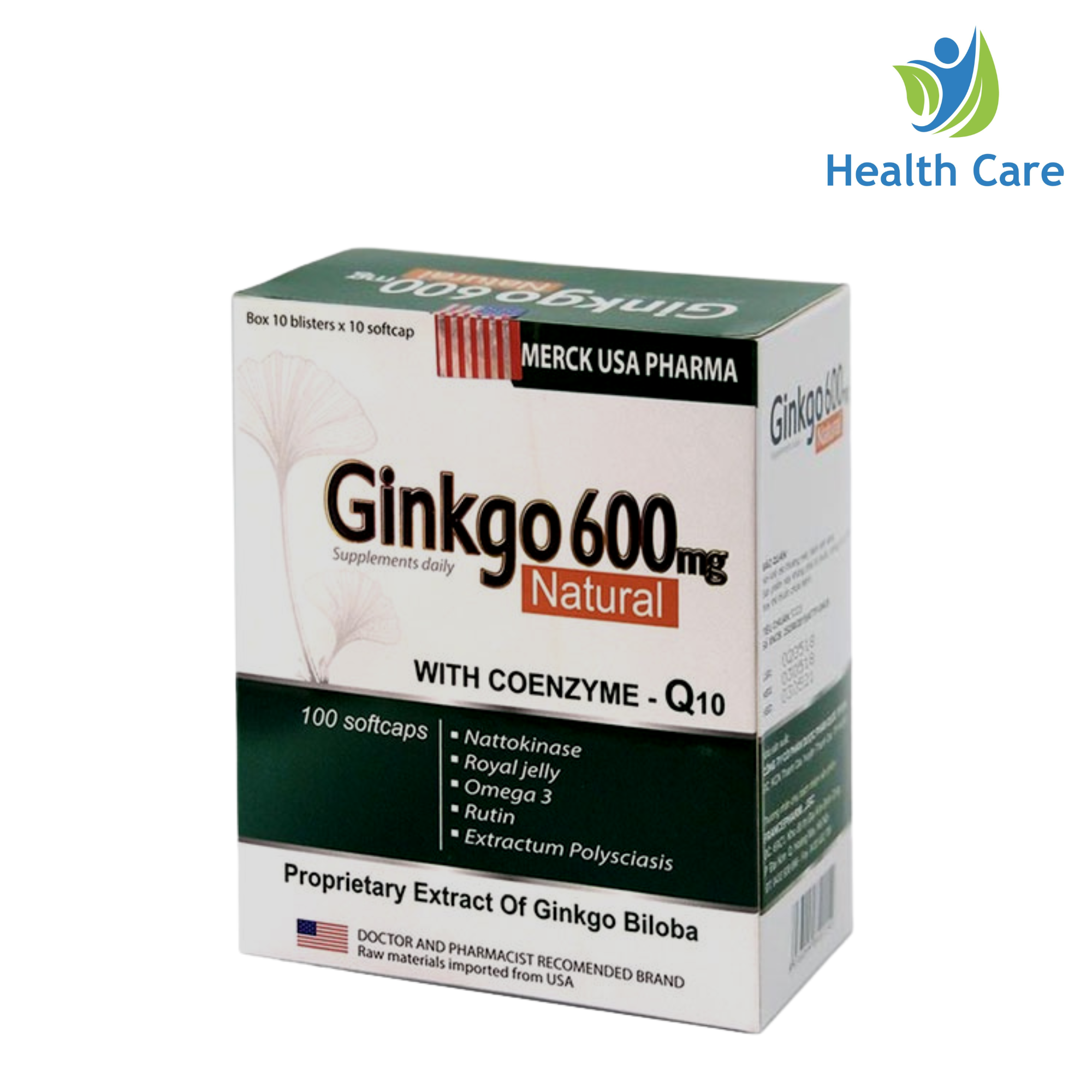 Ginkgo 600 viên uống hoạt huyết dưỡng não hộp 100 viên