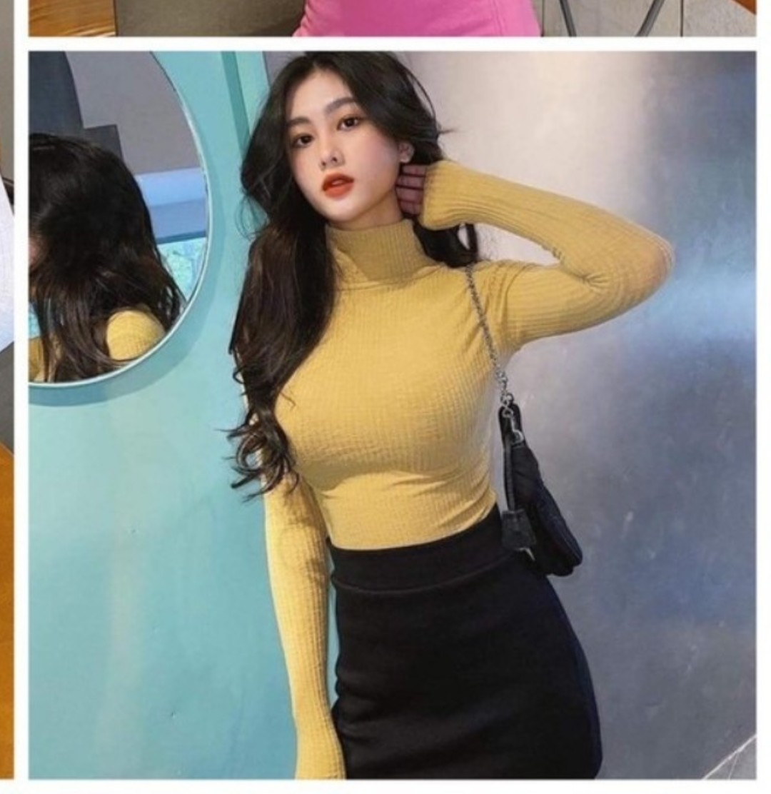 Áo croptop cổ cao, cổ lọ tay dài A23
