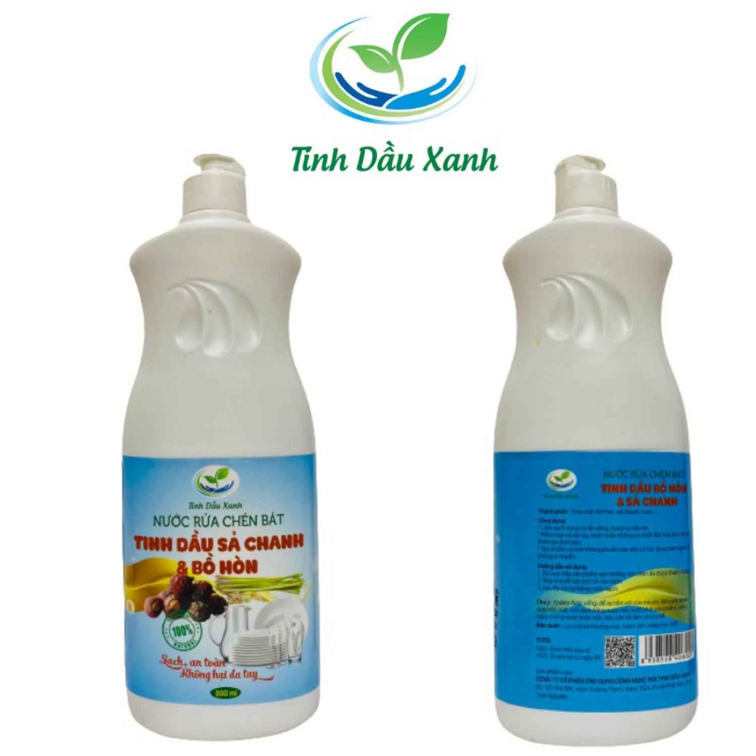 Nước rửa chén (bát) Tinh dầu xanh 800ml Chiết xuất thiên nhiên, không chất tẩy rửa an toàn tuyệt đối cho da