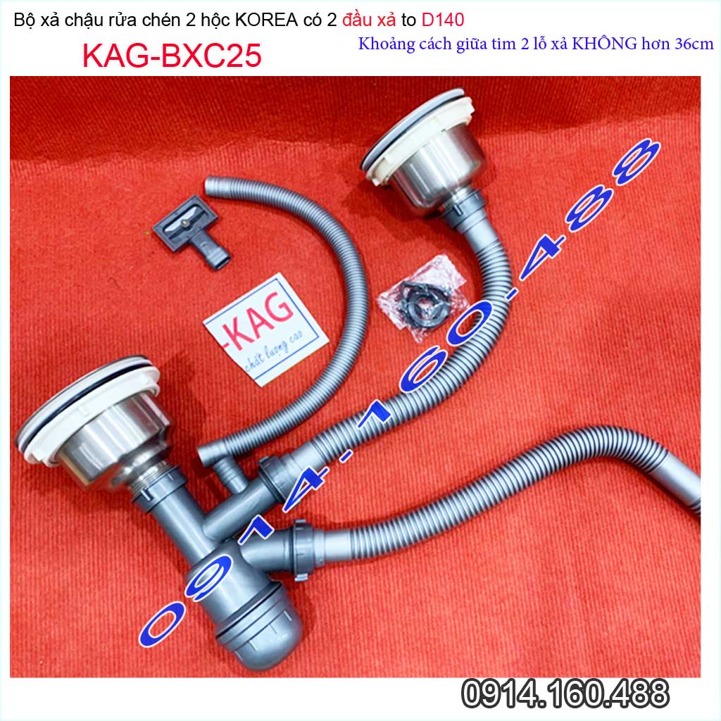 Bộ xả chậu rửa chén bát 2 hộc lớn KAG-BXC25 lỗ xả lớn D140, trọn bộ xả bồn rửa chén bát 2 hộc lớn lỗ thoát D140 thoát nhanh sử dụng tốt