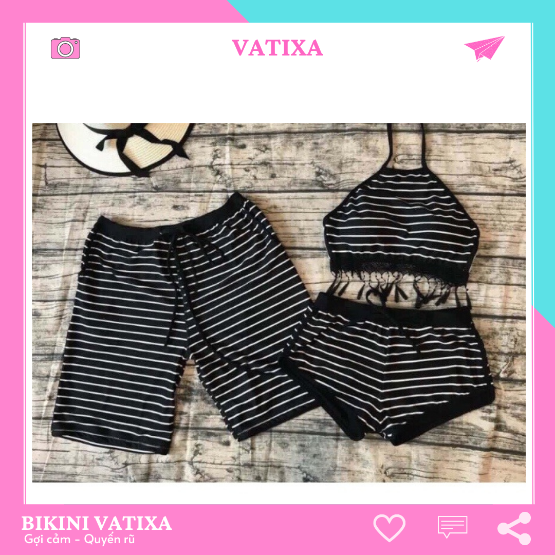 [HCM]Bikini Cho Cặp Đôi Đồ Bơi Đôi Cặp Thun Lạnh Sọc Đen VATIXA BKN05