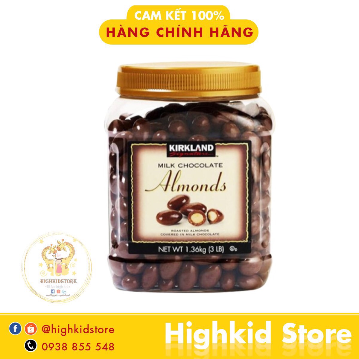 Kẹo Socola Sữa bọc Hạnh nhân Kirkland Milk Chocolate Almonds 1,36kg
