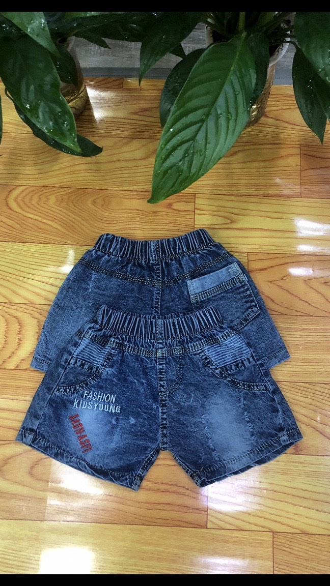 Quần short jean bé trai từ 7kg - 14kg (chất mỏng, không co giãn, không túi 2 bên hông, vui lòng xem kích thước trước khi đặt hàng)