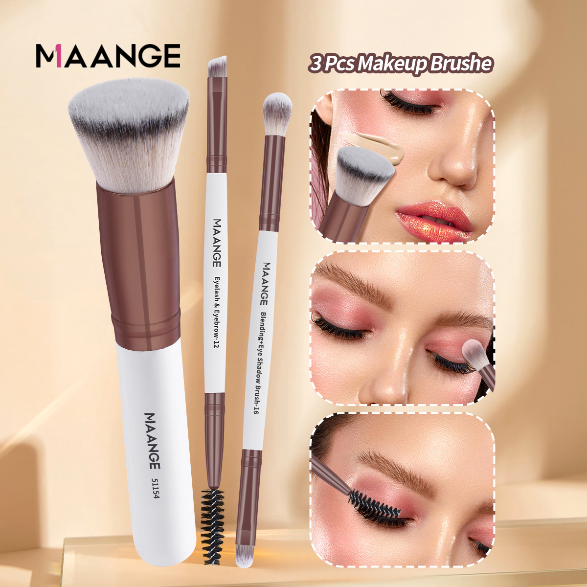 Bộ 3 Cọ Trang Điểm MAANGE Cọ Mắt, Phủ, Nền