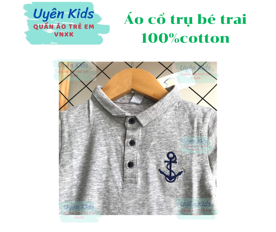 Áo cổ trụ bé trai VNXK cotton 100% lịch sự đứng form