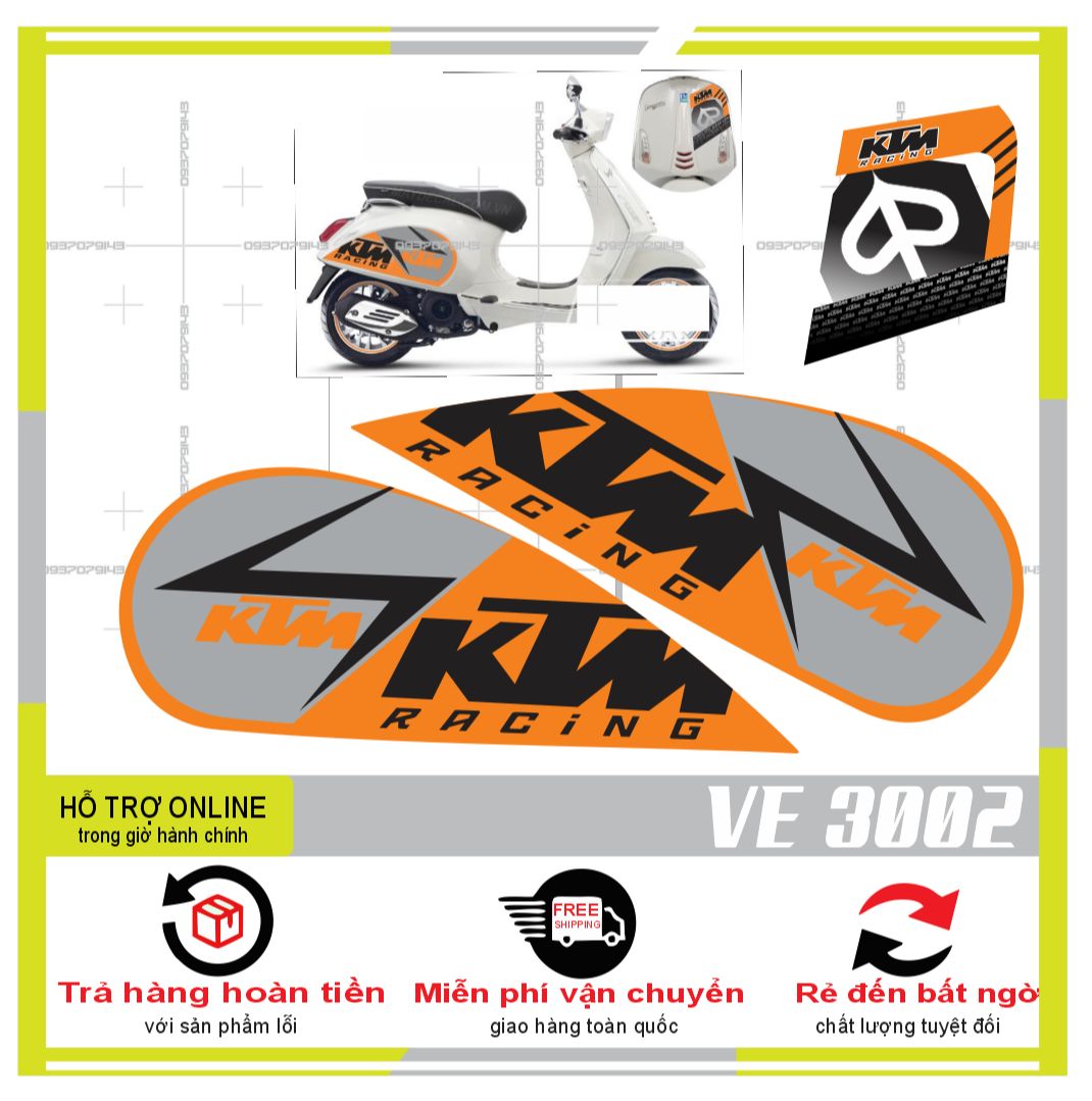 TEM RỜI VESPA KTM DÁN XE TRẮNG