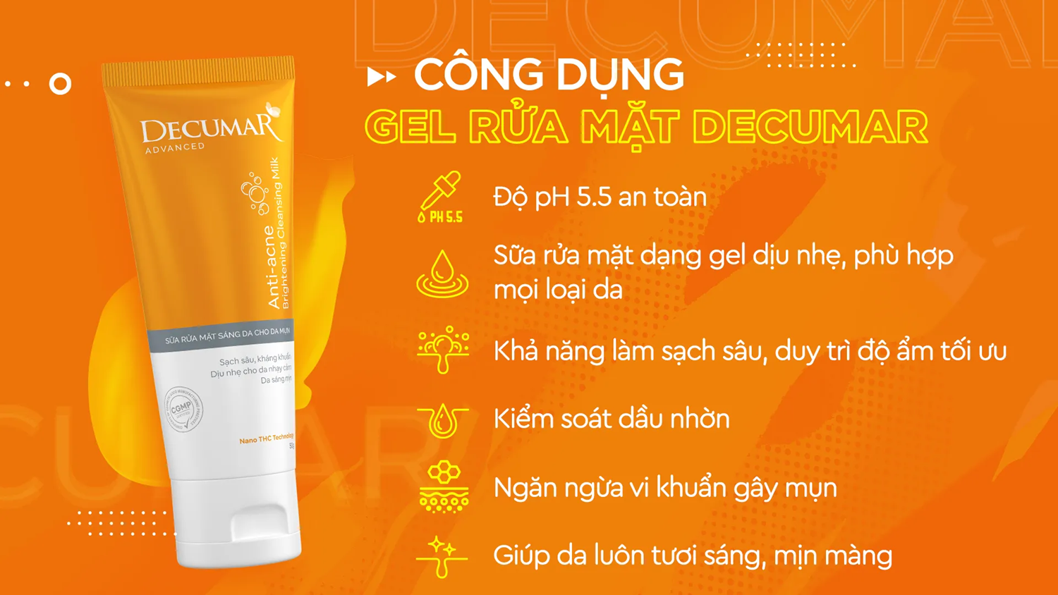 [HCM] Decumar Clean Advanced - Sữa rửa mặt dạng Gel sạch nhờn ngừa mụn [Tuýp 50g] - DECUMAR CLEANSING GEL