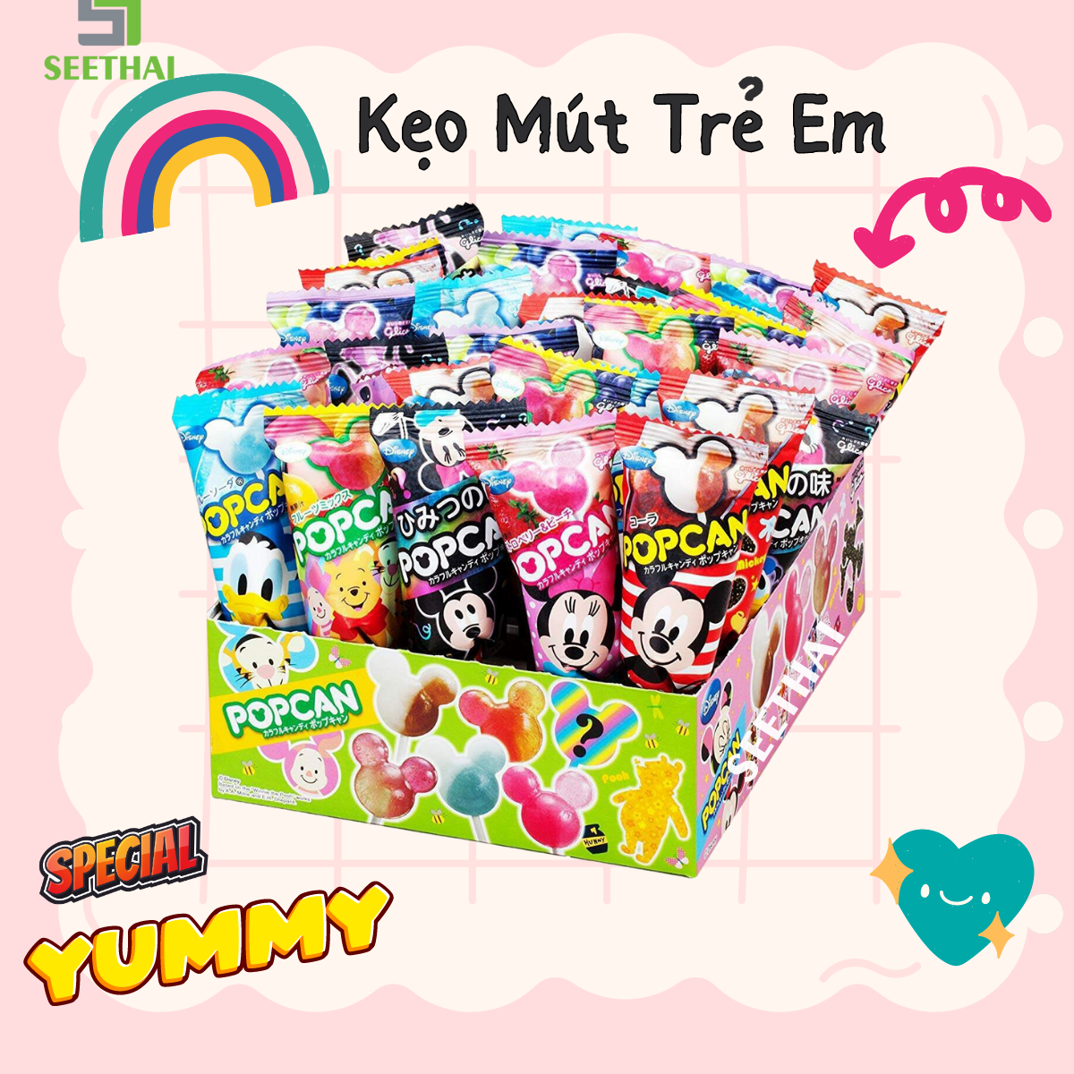 Kẹo mút trái cây POP CAN Mickey Glico Nhật Bản