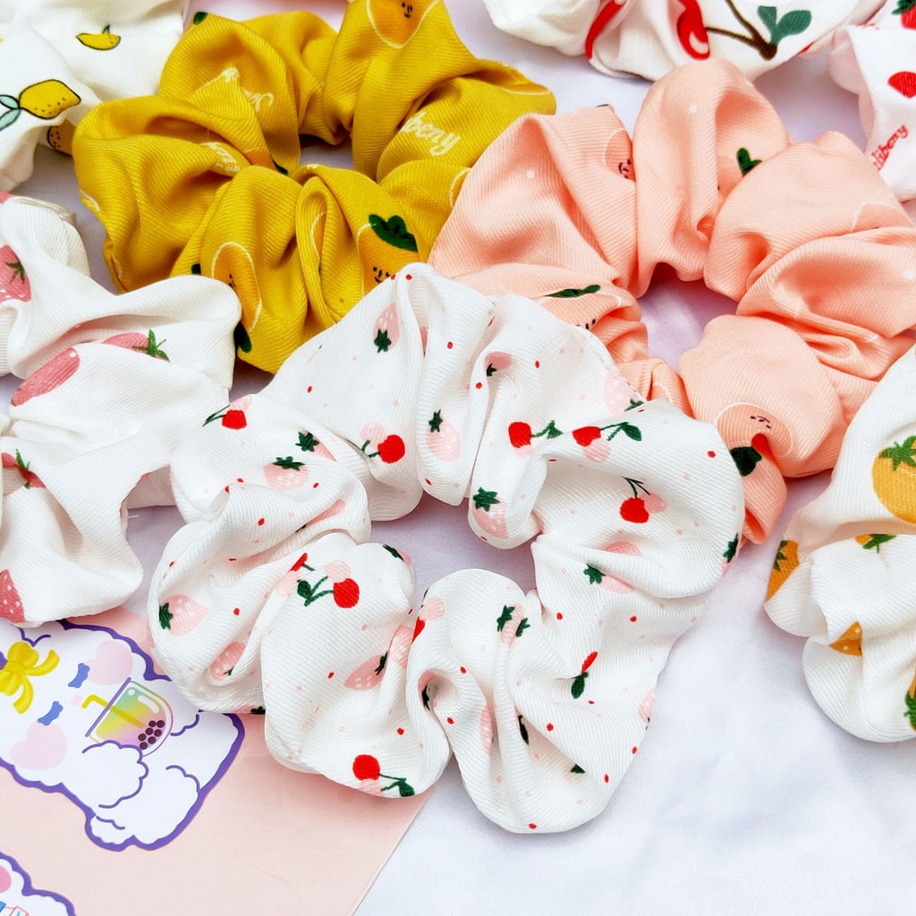 Dây buộc tóc, cột tóc scrunchies hình hoa quả dễ thương