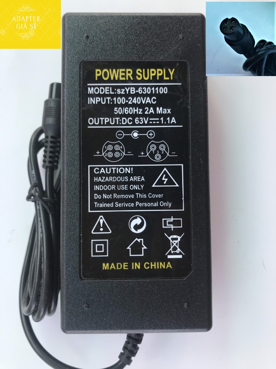 Adapter sạc xe thăng bằng  63V 1.1A 4 lỗ