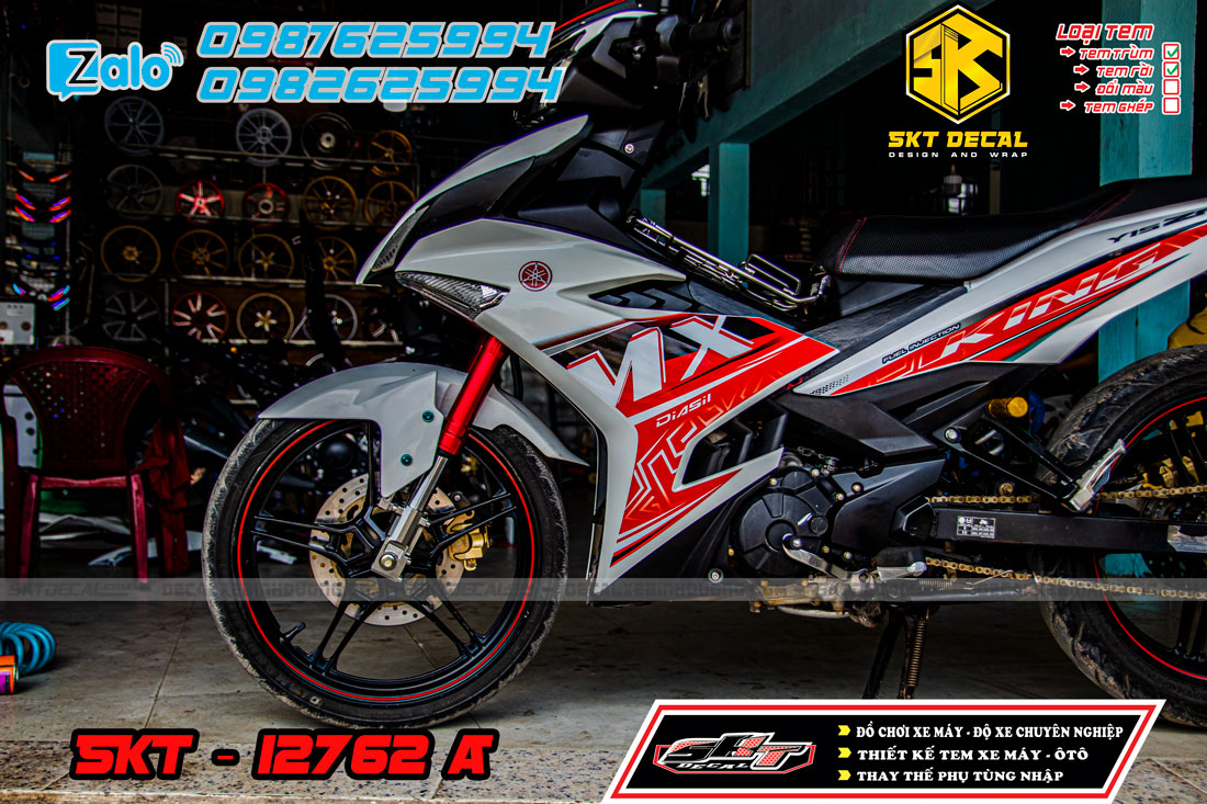 tem rời xe exciter 150 trắng đỏ mx king