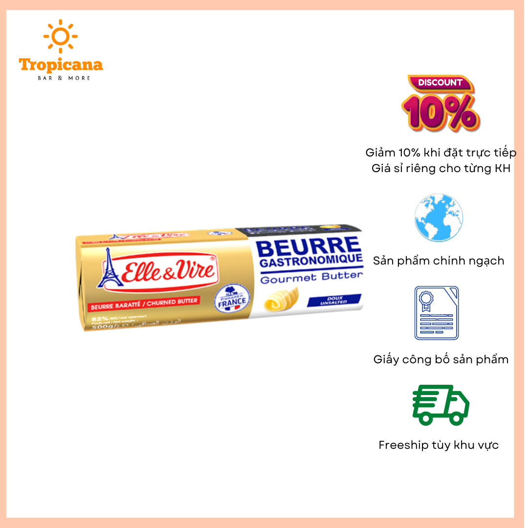 Bơ cuộn lạt elle&vire 82% béo - thỏi 250gr