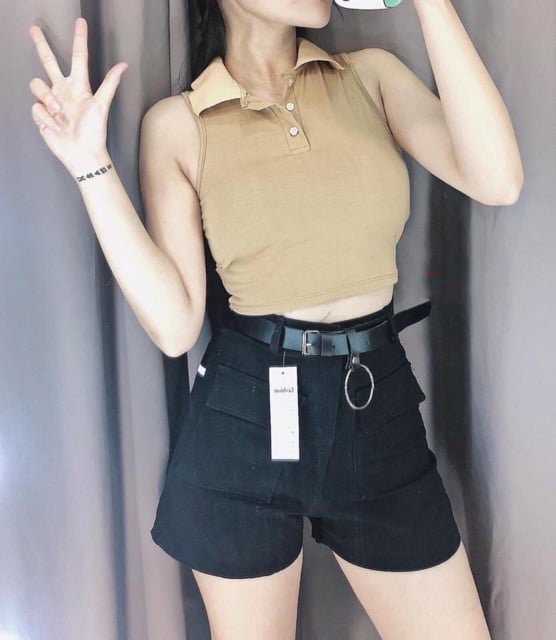 [HCM]Áo croptop ba lỗ cổ bẻ cá tính