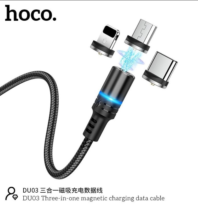 Cáp sạc nam châm 2A Hoco DU03 thay đổi 3 đầu Lightning/Type-C/Micro