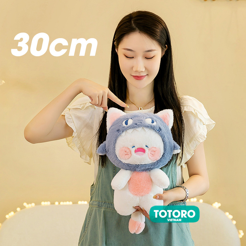 Thú bông Gấu Mèo DuDu trắng đội mũ cá mập siêu cấp dễ thương cười tít chính hãng Totoro Việt Nam