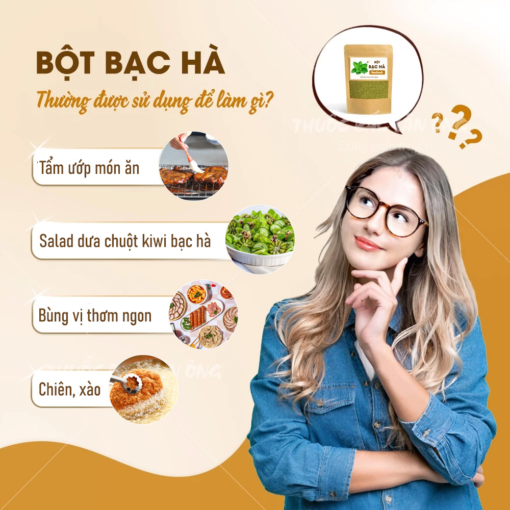 Bột bạc hà sấy lạnh nguyên chất 100g (Tạo hương vị thơm ngon và màu sắc đẹp mắt cho các món ăn và đồ uống)