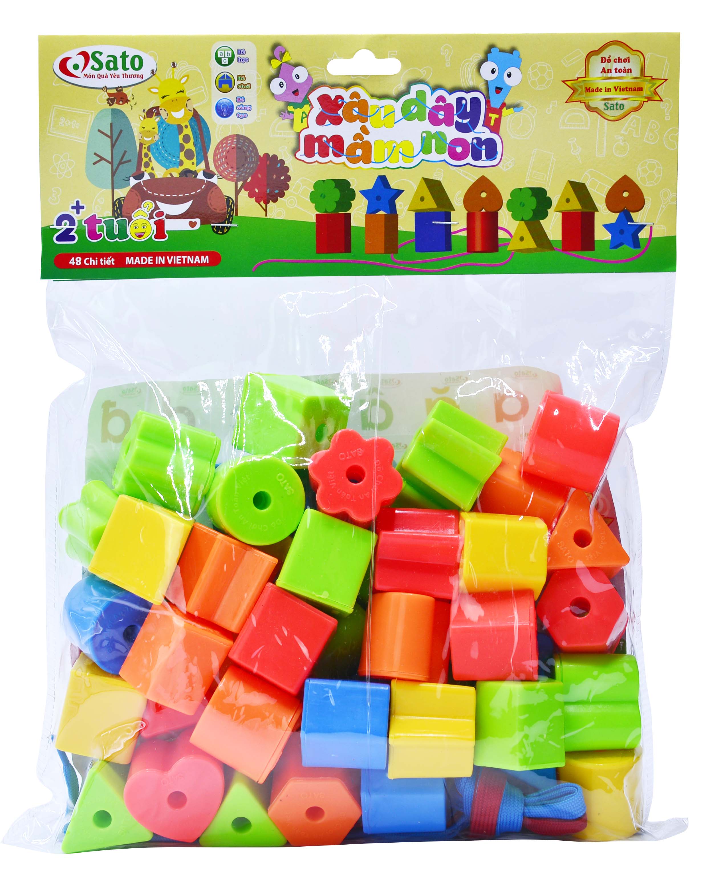 Bộ xâu dây hình khối - Đồ chơi xâu dây mầm non từ 2 tuổi