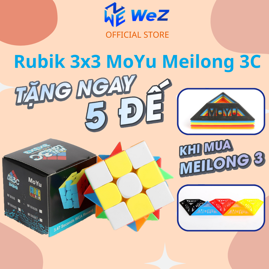 Rubik 3x3 Moyu Meilong 3C MFJS Rubic 2022 Stickerless Tặng 5 Đế Màu Ngẫu