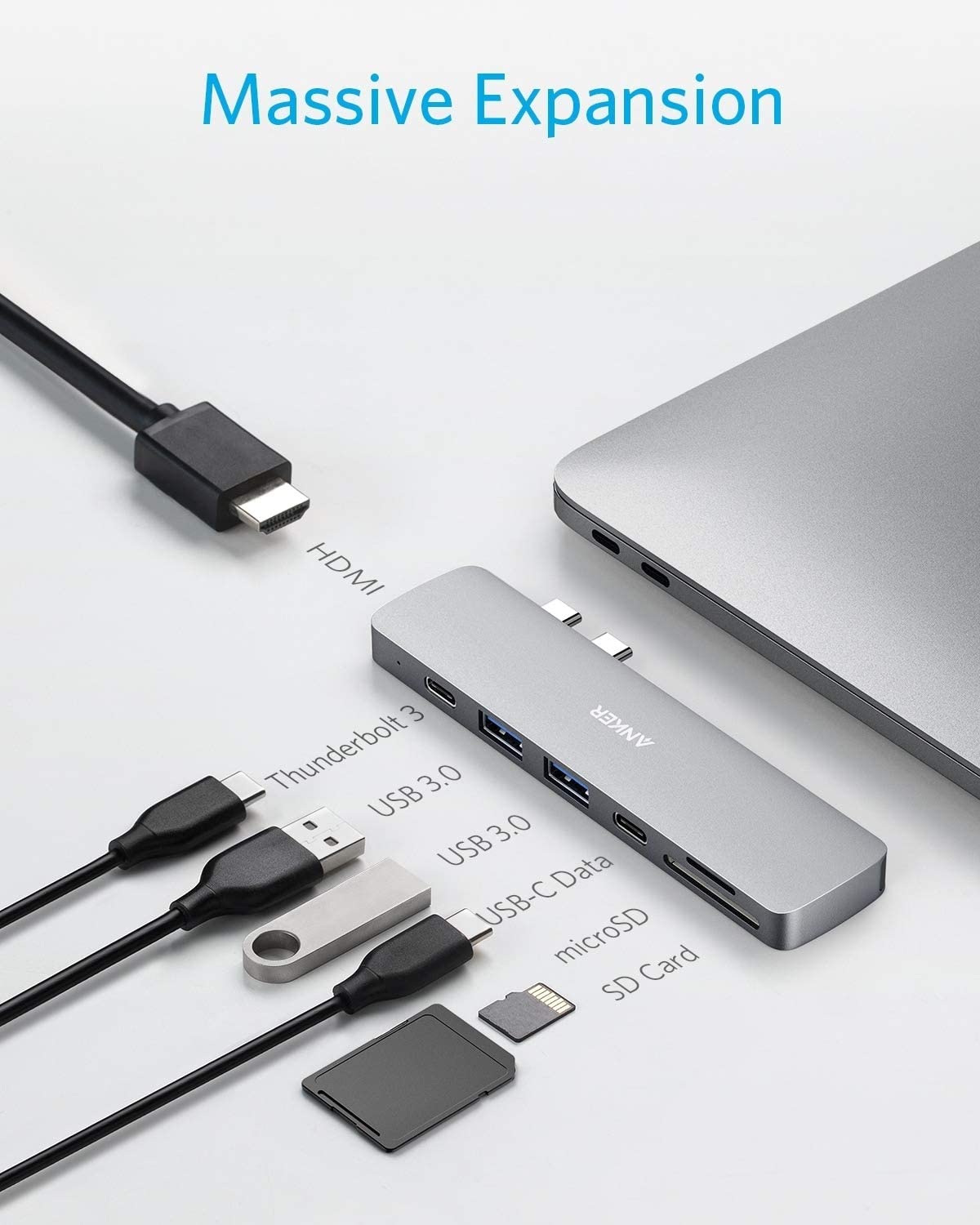 bộ chia cổng cho macbook Anker USB-C 7-in-2 USB-C PD Thunderbolt 3.0 Hub