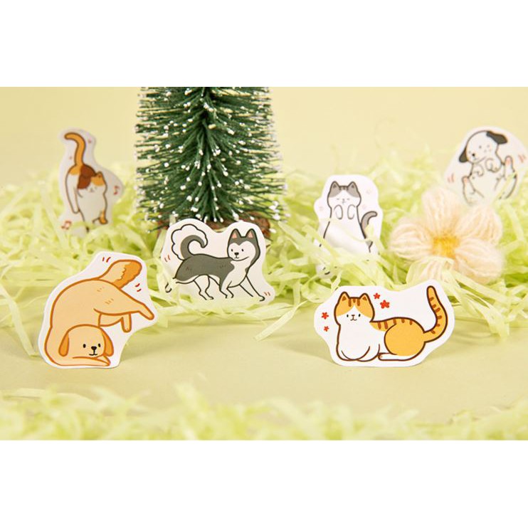 Bộ 46 Sticker Mèo & Chó Hàn Quốc dán trang trí E58