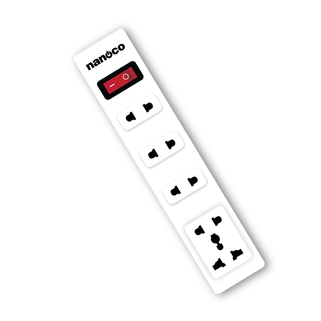 Ổ cắm có dây Nanoco model NES4213-3S1 (1 ổ đa năng, 4 ổ 2 chấu, 1 công tắc, dây điện 3m)