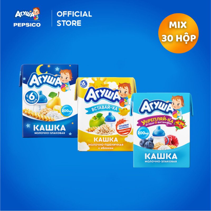 Combo mix vị 30 hộp Sữa ăn dặm tăng cân Agusha cho bé 200mlhộp MixASale