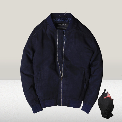Áo khoác nam da lộn cổ bom bomber thu đông ấp áp